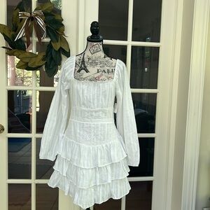 Altar’d state Women’s embroidered mini White Ruffled long sleeves Dress